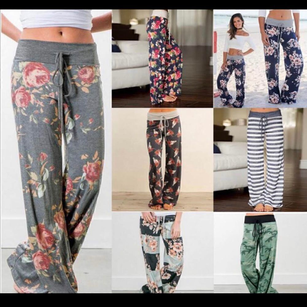 Wide Leg Floral Pink Rose Yoga Sleep Lounge Pants - Picture 5 of 6